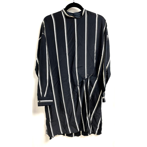 RAG & BONE NEW Jacklin Asymmetric Oversized Silk Dress Navy Stripe M $495 - Picture 4 of 13